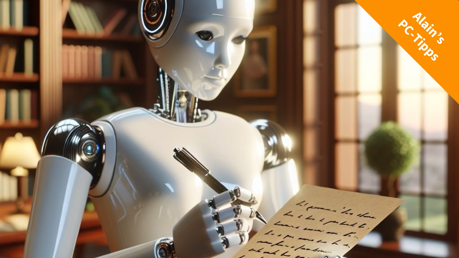 Roboter schreibt mit Stift auf Papier