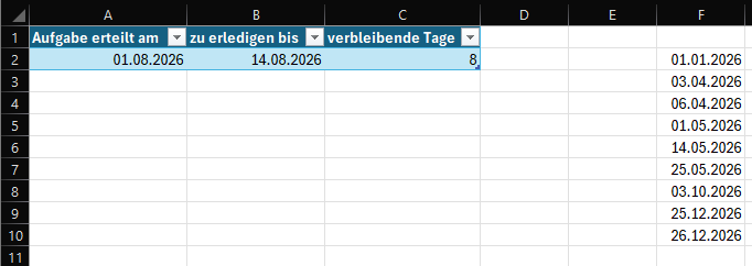 Darstellung der NETTOARBEITSTAGE() -Funktion in Excel