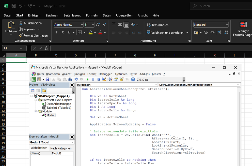 VBA Beispielcode. Mit Prompts erstellt.
