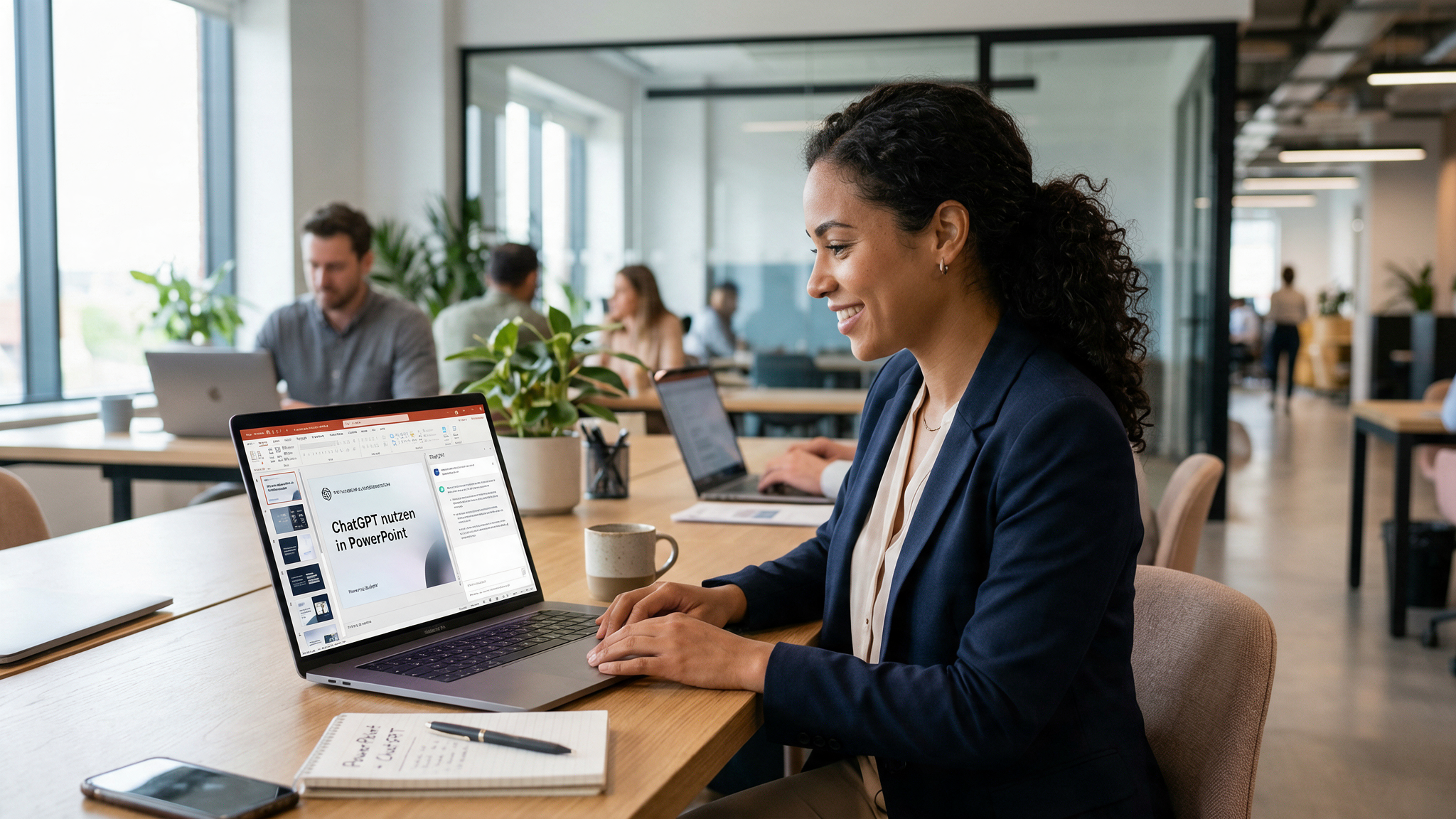 Frau vor Laptop in Office Setting