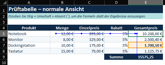 "Spur zum Vorgänger" und "Spur zum Nachfolger" in Excel