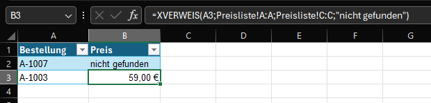 Screenshot der mit KI erstellten Formel in Excel.